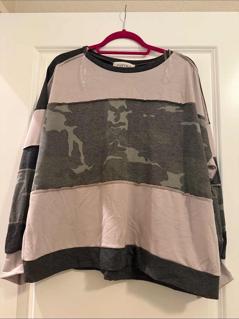 Haptics Women's Colorblock Camo Pullover Sweatshirt - Blush/Charcoal